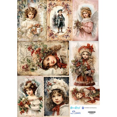 3700471 Κοριτσάκια Vintage Χριστούγεννα Ριζόχαρτο Α3