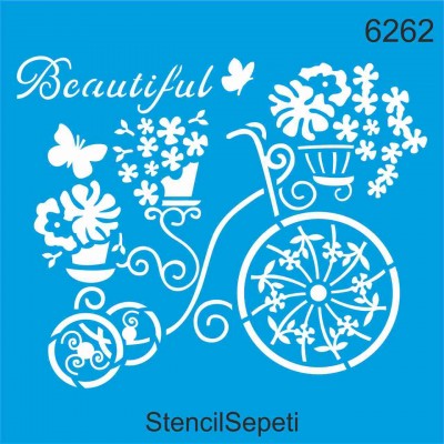 SEP-6262 Στένσιλ Ποδήλατο και Λουλούδια 20X20